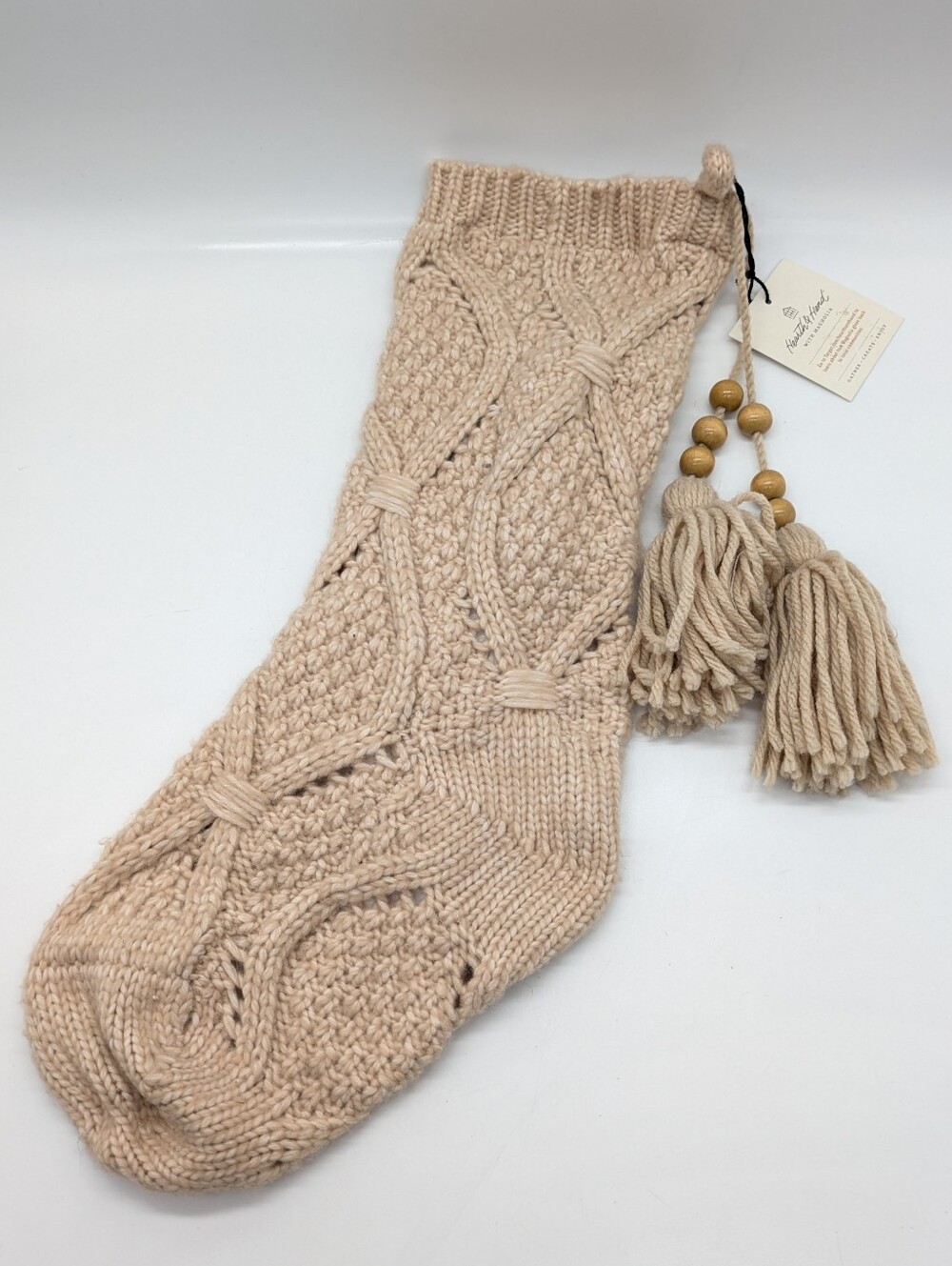 NWT Hearth & Hand Magnolia Tan Cable Knit Holiday Christmas Stocking